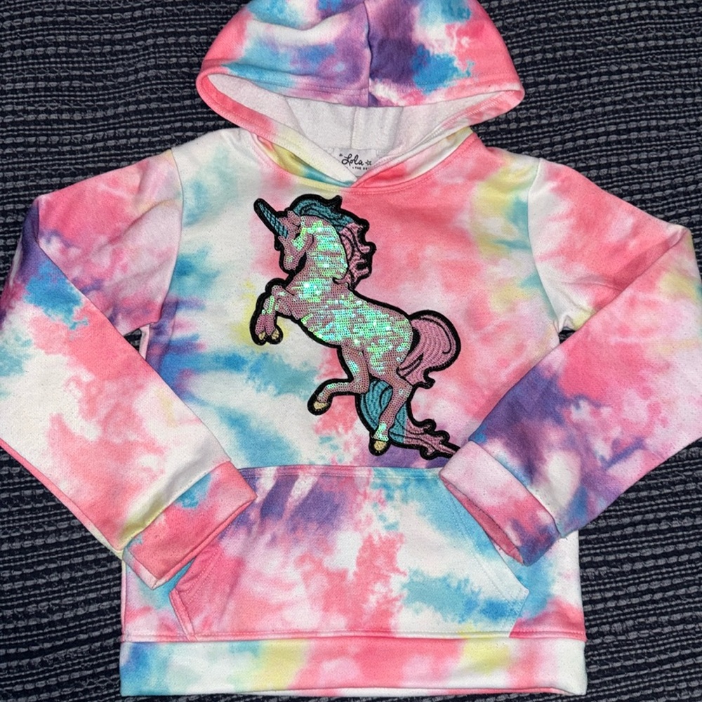 Lola & the Boys Rainbow Tie Dye Unicorn Patch Hoodie 8